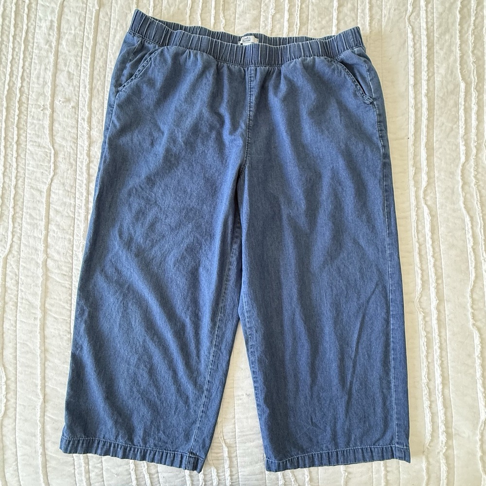 Croft & Barrow Pull On Skimmer Denim Capri L Elastic Waist Pants Beach Street